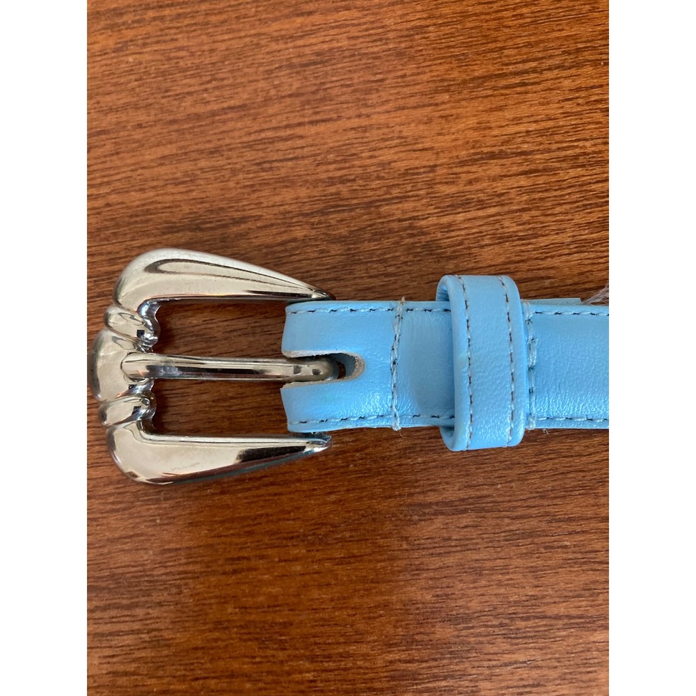 Beacon Hill Sky Blue Semi-Aniline Leather Skinny Belt Silver Western Buckle L - Picture 6 of 13